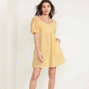 Old Navy Yellow‎ Gingham Puff Sleeve Babydoll Dress, size small